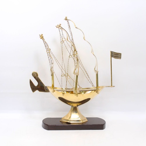 Metal Brass Ship with Wooden Base| Showpiece For Home & Office Decor Big Size | Ship Model Boat Showpiece