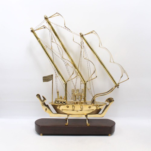 Brass Ship with Wooden Base| Showpiece For Home & Office Decor Big Size | Ship Model Boat Showpiece