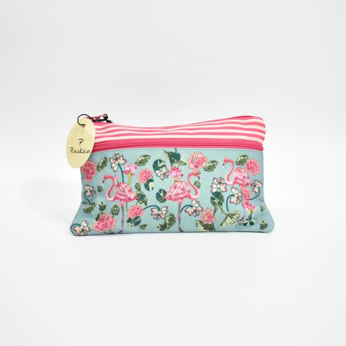 Pinaken Tropical Flamingo Printed Two Zipper Pouch