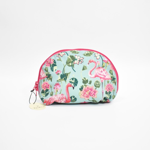 Pinaken Tropical Flamingo Printed Half Mood Cosmetic Bag