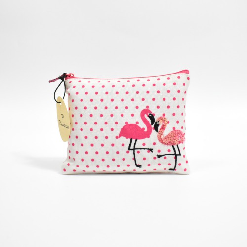 Pinaken Women and Girls Canvas Coin Pouch Purse (Flamingo Blush)