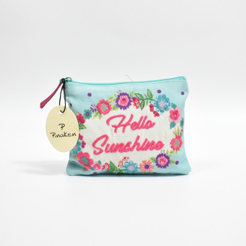 Pinaken Women and Girls Canvas Coin Pouch Purse (Hello Sunshine)