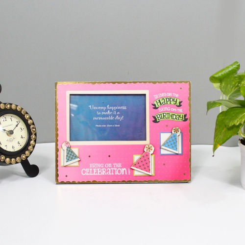 Pink Happy Birthday Celebration Frame | Wooden Photo Frame| Table Top Frame