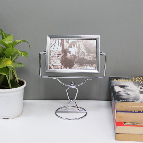 Metal Double Sided Photo Frame, Silver Rotating Desktop Picture Frame Decor Frame