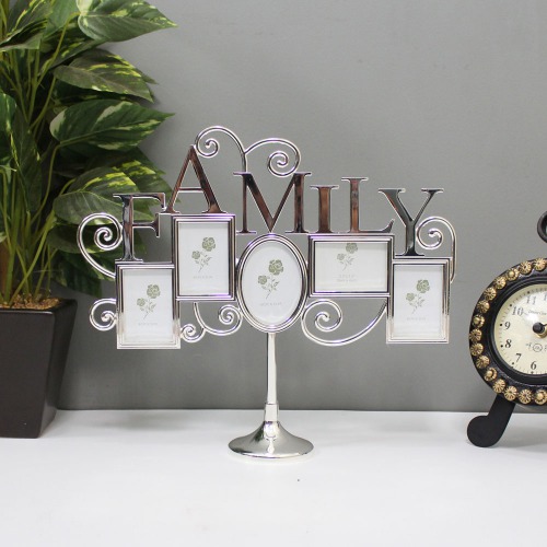 Silver Family Table Top Photo Frame with Multiple Photos for Home Decor