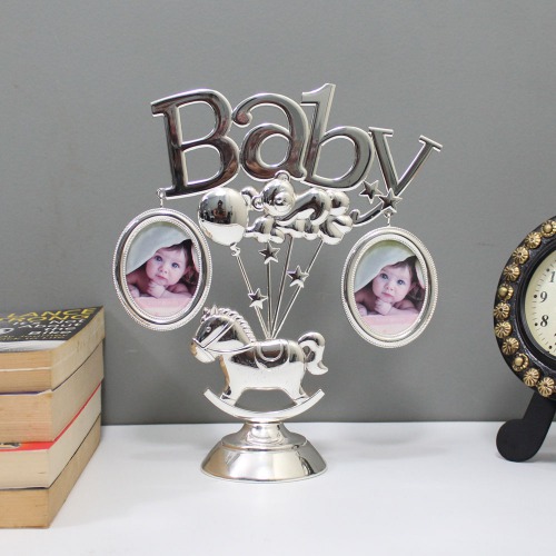 Silver Metal Baby Table Top Photo Frame For Home Decor