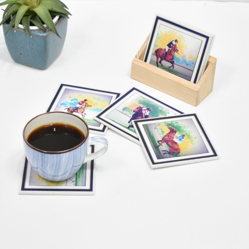 Horse Racer Coffee | Tea Coasters Set for Kitchen Set Of 6 | Table And Home Decor | Dinning | Gifts | Restaurants