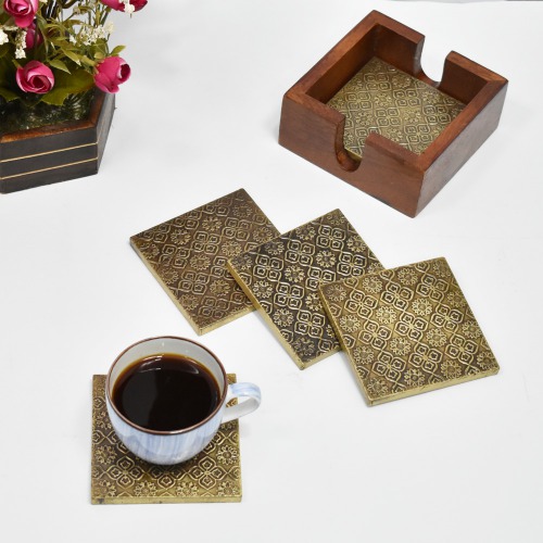 Golden Colour Coffee | Tea Coasters Set for Kitchen Set Of 6 | Table And Home Decor | Dinning | Coffee Table