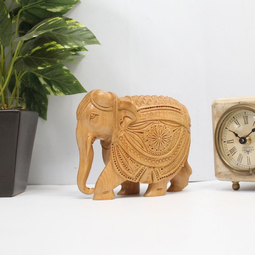 Attractive Wood Carving Handmade Elephant Undercut Statue with Howdah Palanquin Animal Figurines Showpiece