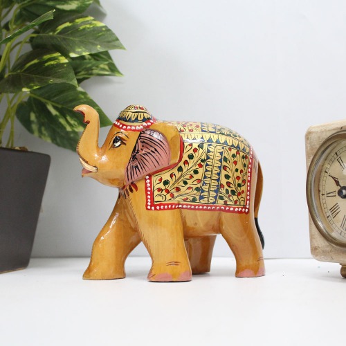 Decorative Elephant Statue Meenakari Elephant For Home Decor | Designer Wooden Showpiece Elephants (Brown)