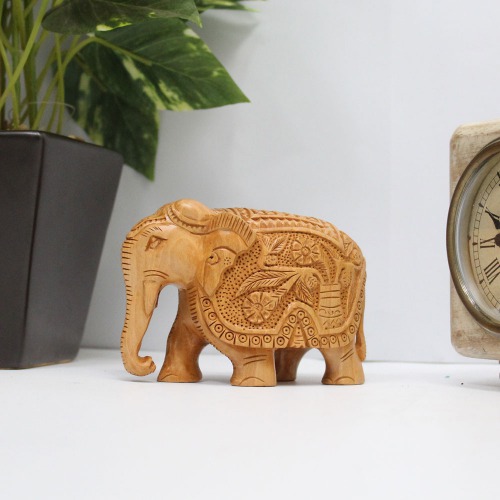 SandWood Elephant Down Trunk Statue Flower Design Carving Figurine Showpiece Gifts For Home Decor and Office