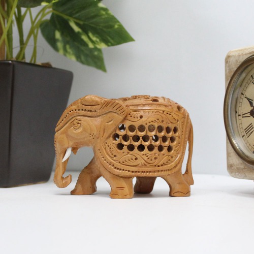 Wooden Elephant | Wooden Undercut Elephant | Wooden Undercut Carving | Wooden Carved Elephant