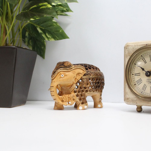 Wooden Handmade Elephant Statue for Home Decor (Brown | 2.5 inch) | Home Decor Living Room and Office