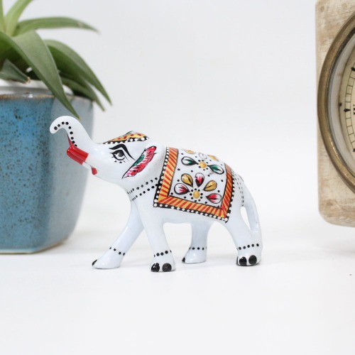 Vintage Gulley Meenakari Royal White Elephant I Hand-Enamelled in Metal I Gift | Home Decor