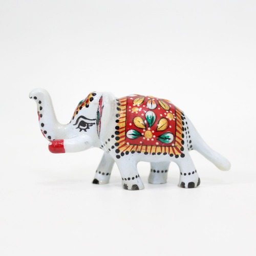 Aluminium Solid Meenakari Workmanship Metal Enamel Color Elephant Trunk Up Statue for Home Decoration