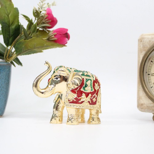 Attractive Aluminium Elephant Meenakari Work Showpiece for Home Decoration and Gift Purpose