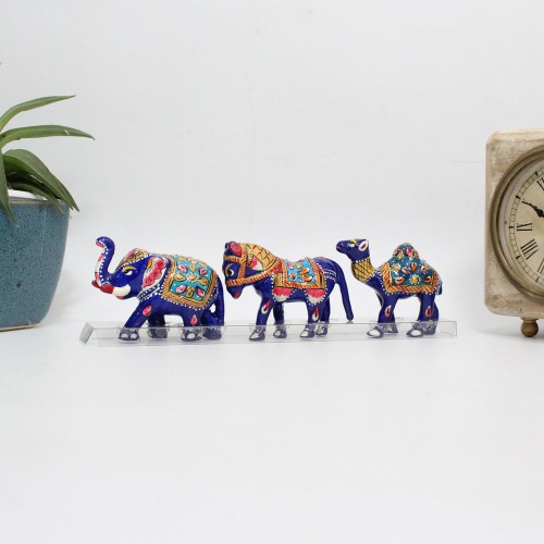 Metal Antique Handcrafted Meenakari Work Hand-Painted Horse | Elephant And Camel showpiece Office Desk