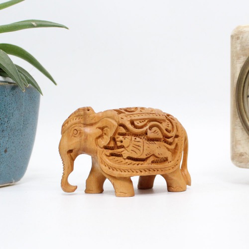 Wood Elephant Down Trunk Statue Figurine Showpiece Gifts for Home Decor Living Room and Office