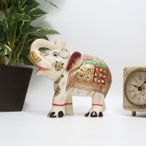 Multi Colour Diamond Meenakari Work Elephant Showpiece for Home Decor | Elephant Decorative Items for Home