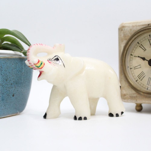 Plain Marble Elephant Showpiece for Home Decor | Elephant Decorative Items for Home (4 Inch Height)