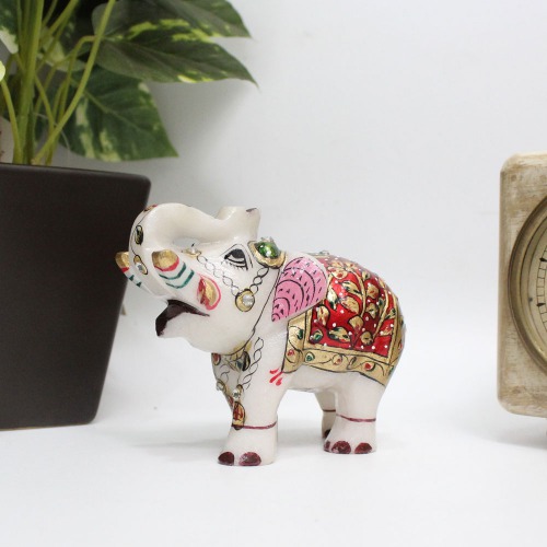 Attractive Multicolour Marble Elephant Showpiece for Home Decor | Elephant Decorative Items for Home (2.5 Inch Height)