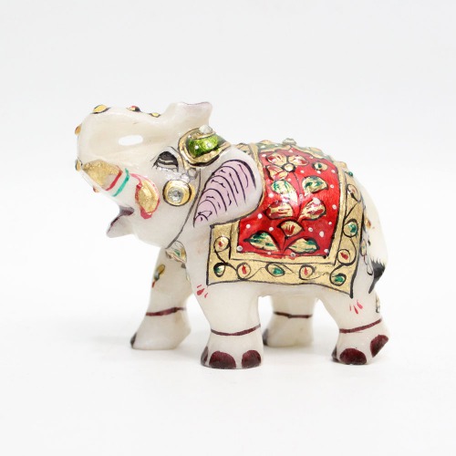 Multicolour Marble Elephant Showpiece for Home Decor | Elephant Decorative Items for Home (2.5 Inch Height)