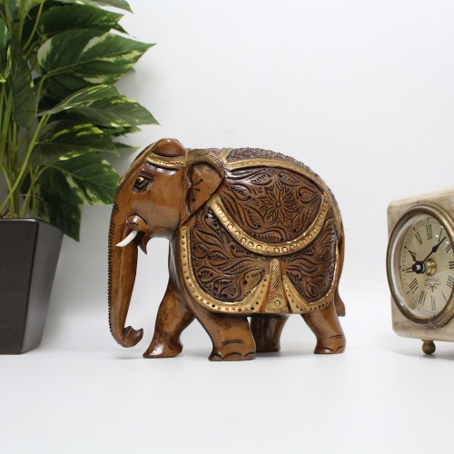 Wooden Elephant Showpiece for Home Decor | Elephant Decorative Items for Home (6 Inch Height)