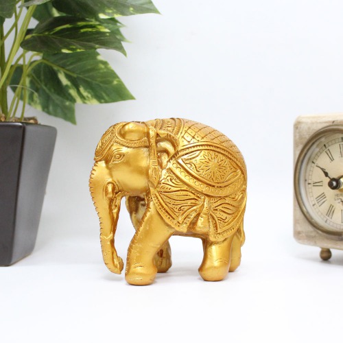 Gold Colour Wooden Elephant Showpiece for Home Decor | Elephant Decorative Items for Home