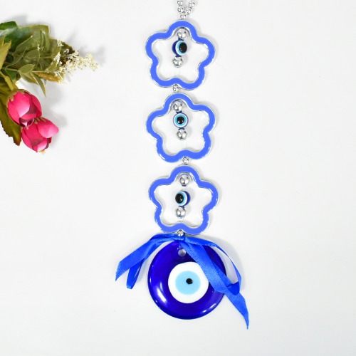 Three Layer Flower Evil Eye Wall Hanging For Vastu Feng Shui Good Luck Prosperity Success Health Wealth