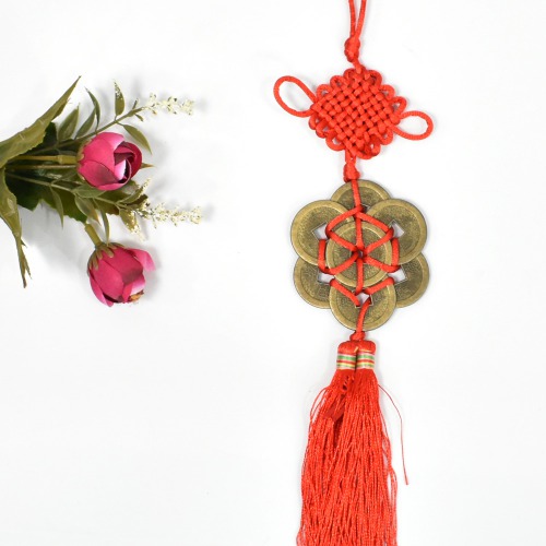 Feng Shui Hanging Coins Bell with Red Strings for Good Fortune Traditional Coins with Red String For Wealth