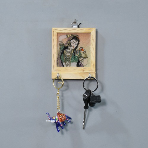 Rajasthani Lady Theam Gemstone Painting Key Holder | Key Holder | Decor | Wall Hanging