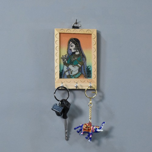 Multi colour Rajasthani Lady Theam Gemstone Painting Key Holder | Key Holder | Decor | Wall Hanging