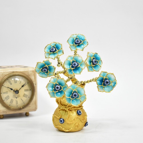 Blue Evil Eye Blue Flower With Golden Money Fortune Tree For Home Decor