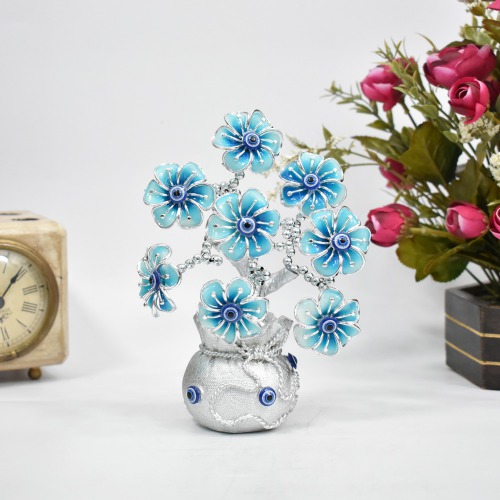 Blue Evil Eye Light Blue Flower Money Fortune Tree For Decor| Evil Eye Tree For Good Luck