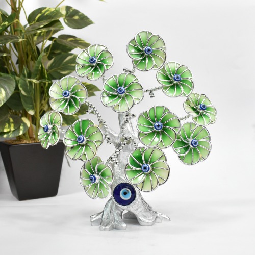 Blue Evil Eye Light Green Flower Money Fortune Tree For Home Decor