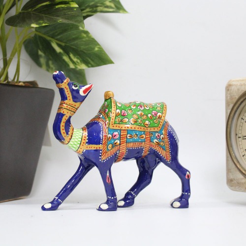 Metal Multicolour Meenakari Camel Decorative Vaastu Figurine Showpiece for Home Office Gifting