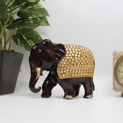 Large Size Stone Golden Wooden Elephant Statue Figure Showpiece For Home Decor