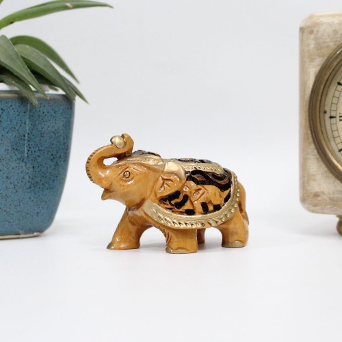 Handicraft Handmade Wooden Elephant Up Trunk showpiece for home and office decoration I elephant showpiece