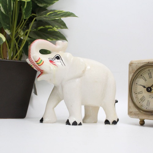 White Marble Elephant Showpiece for Home Decor | Elephant Decorative Items for Home (5.5 Inch Height)