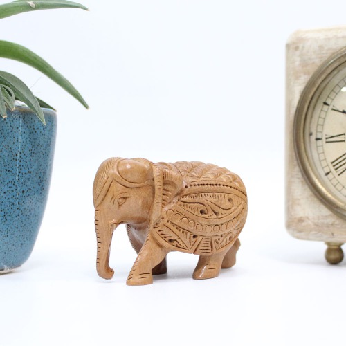 Decorative Elephant Statue for Home Decor | Designer Wooden Showpiece Elephants (Brown)