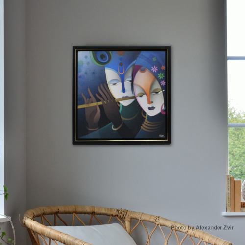 Modern Art Radha krishna Photo Frame ( 13 x 13 inches ) | For Home Decor