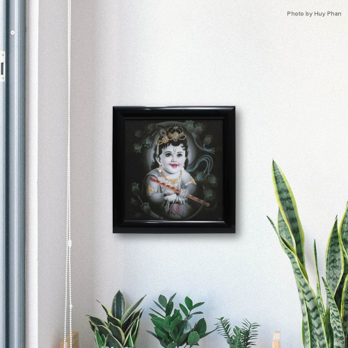 Black Border Lord Krishna Photo Frame ( 14.5 x 14.5 Inches) | For Home Decor | Puja Ghar