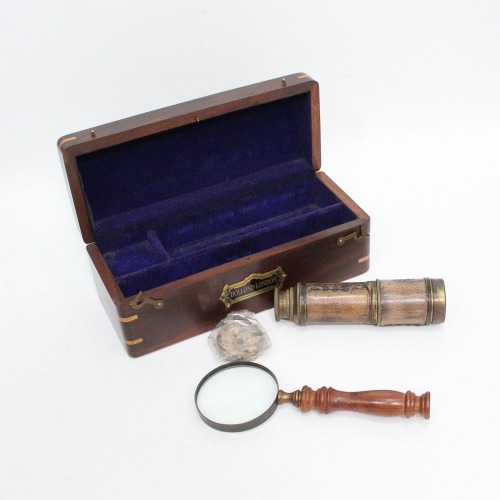 Capital International Magnifying Glass, Compass and Brass Telescope Antique Old World Maritime Navigation Set