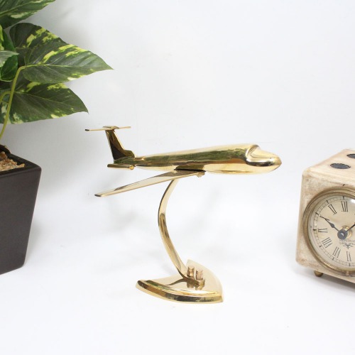 Brass Aeroplane Showpiece Model Table Top On Stand, Antique Aeroplane Showpiece Airplane Models for Home Decor Office Desk,