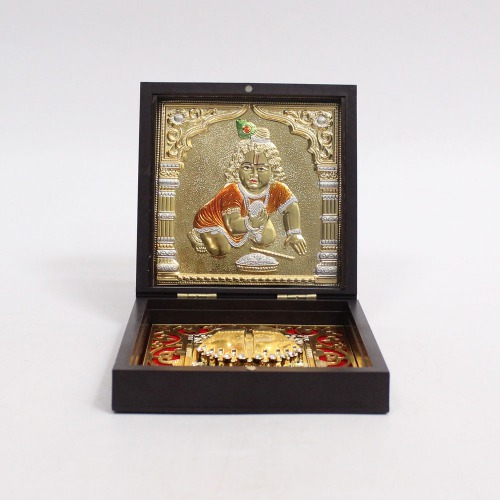 Gold Plated Krishna Ji Charan Paduka With Box For Puja