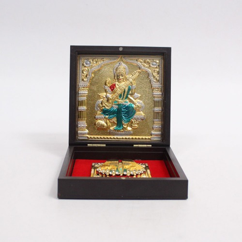 Gold Plated Saraswati Ji Charan Paduka With Box For Puja