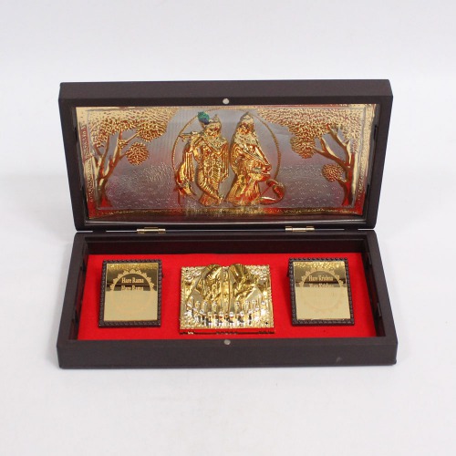 Gold Plated Radha Krishna Ji Charn Paduka With Box or Puja