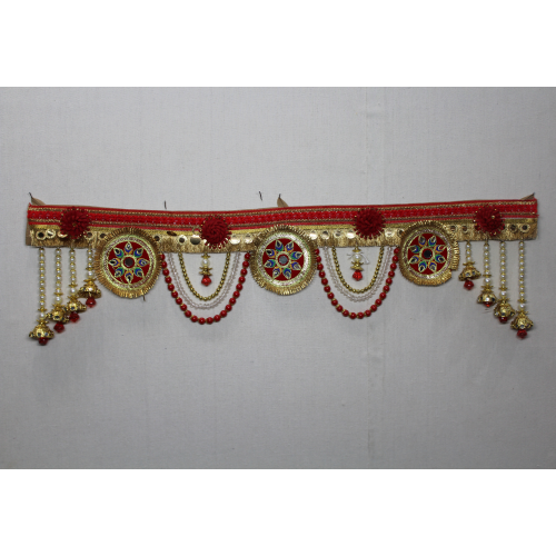 Fabric Zari Border Lace with Beads Toran for Main Door Online | Door Hanging Toran Online | For Diwali entrance decoration, Party, House Warming etc