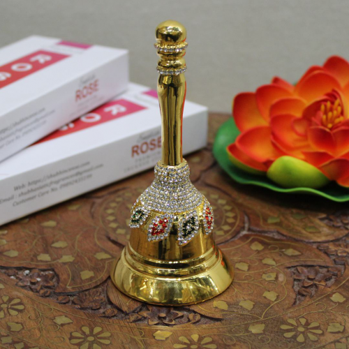 24K Gold Plated Brass Bell/Ghanti with Paan Diamond Design