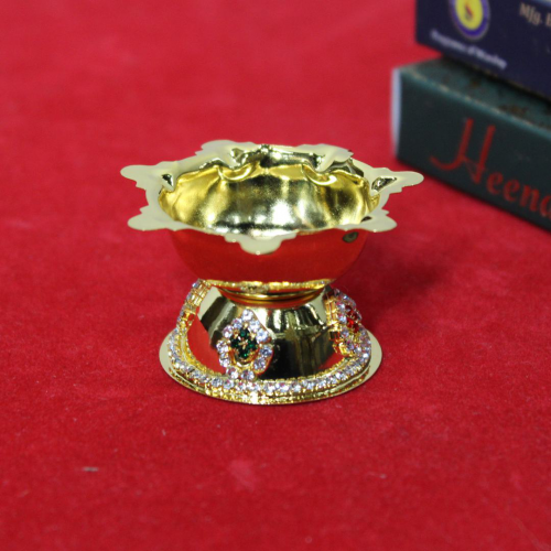 24k Gold Plated Diya with Diamond Design and 7 Slots